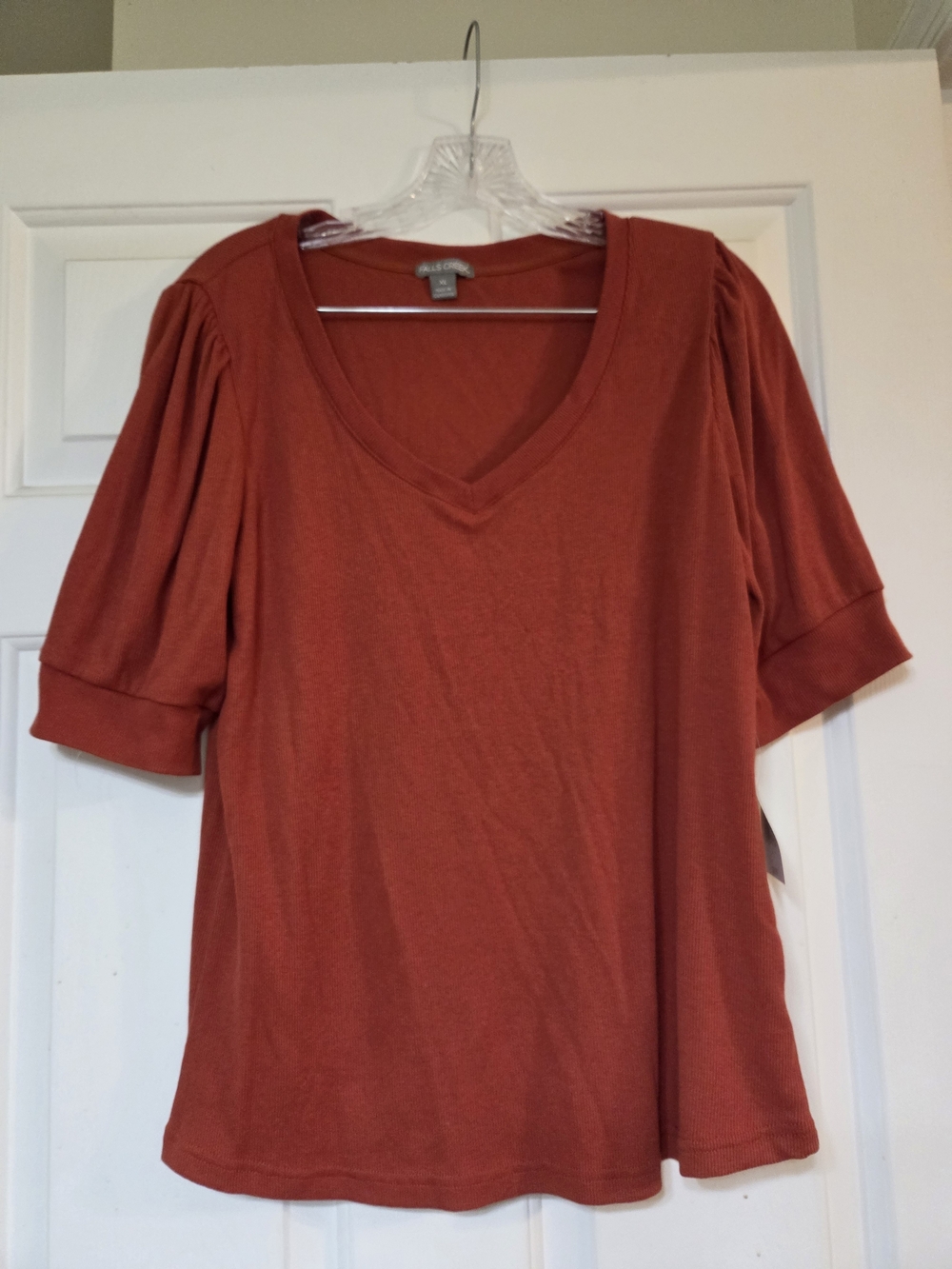 Falls Creek Rust V-Neck Short Puff Sleeve Top